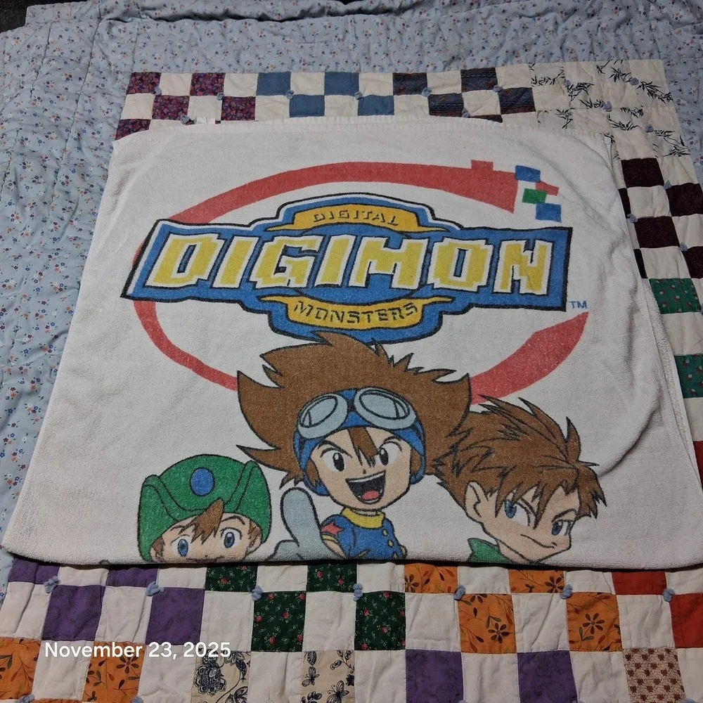Vintage Digimon Digital Monsters Bath Towel Y2K 2000 Unbeatable Team H2F‎